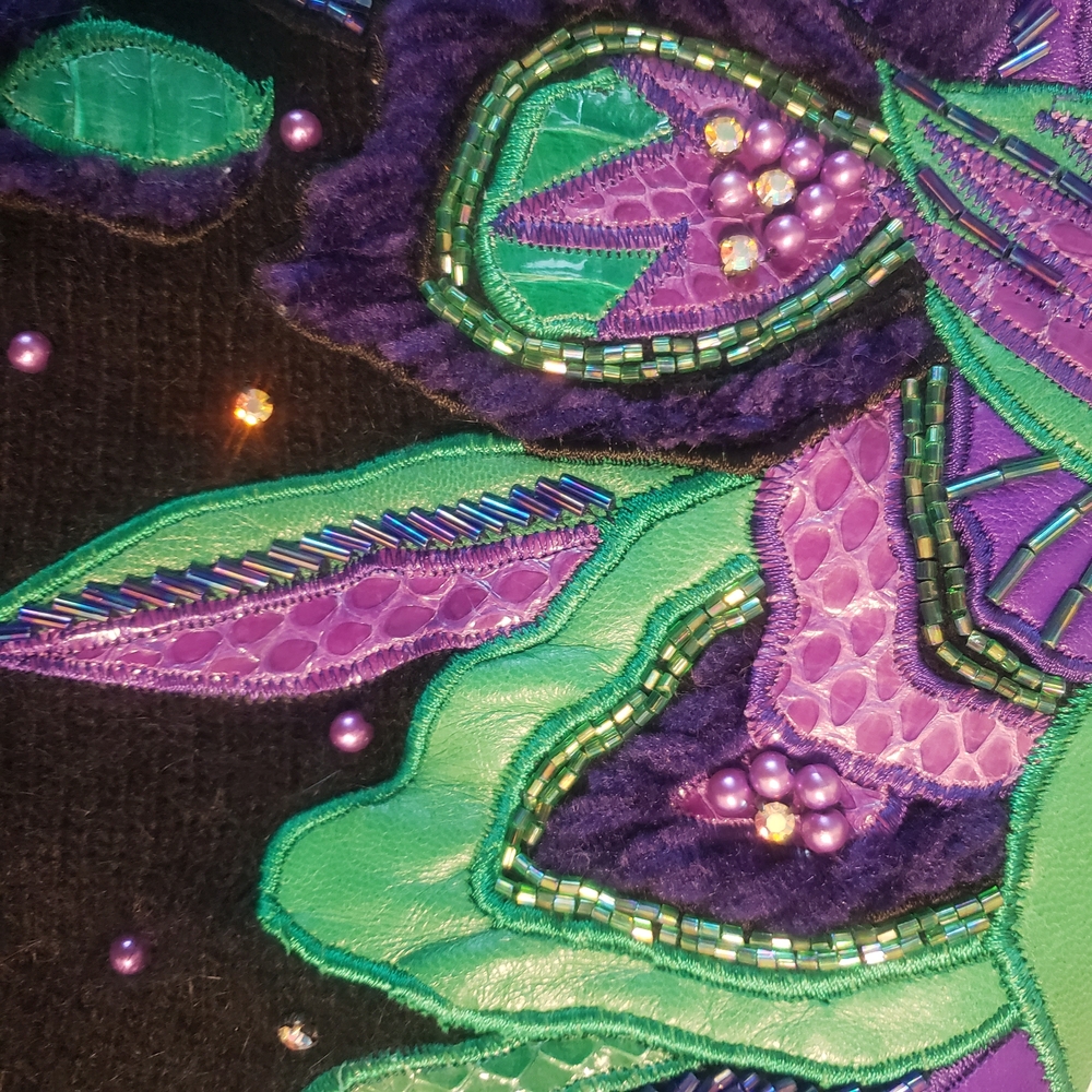 Erez Vintage Sweater large black Angora Rabbit Hair Leather Snakeskin - Picture 9 of 12